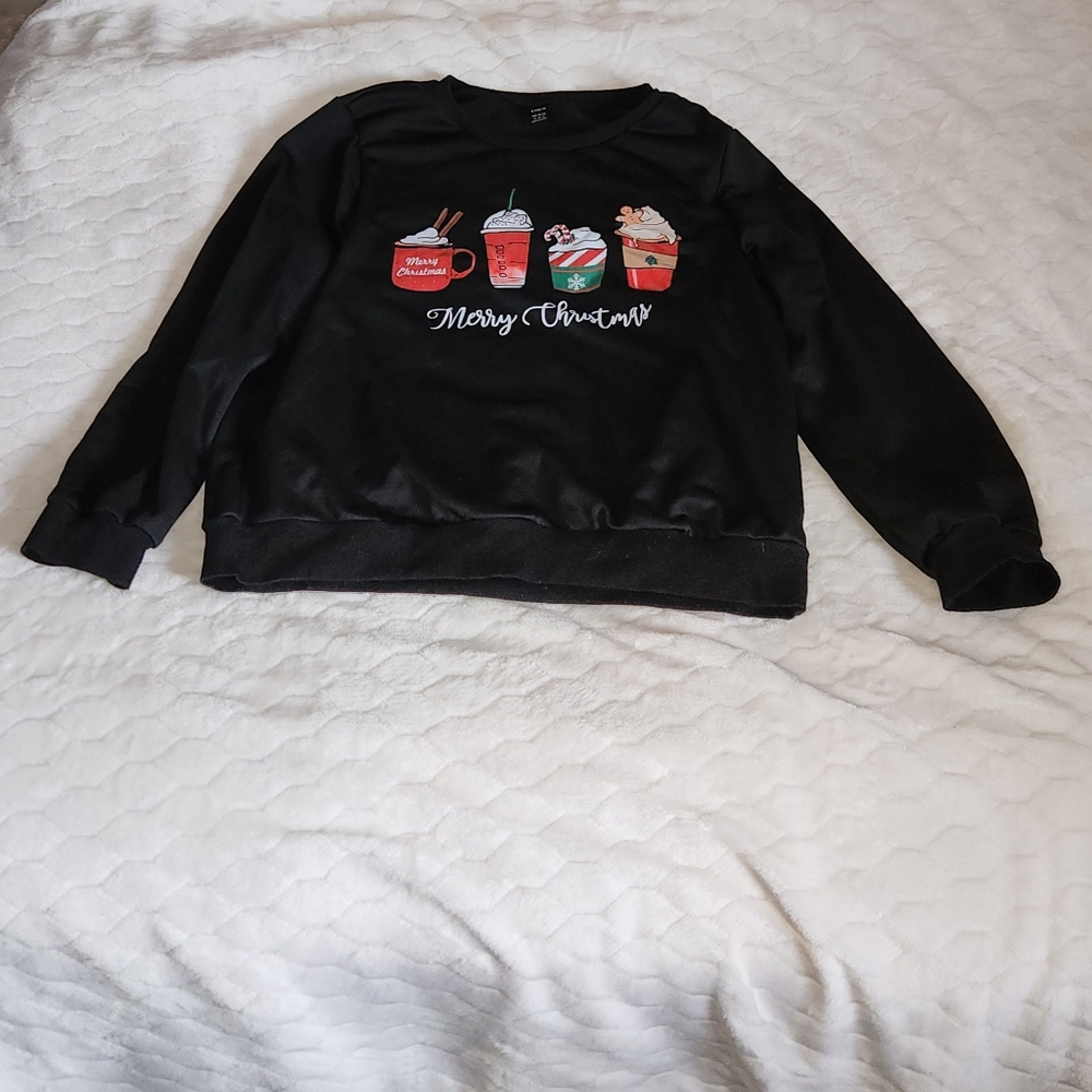 Shein Black Christmas Sweatshirt with Holiday Drinks